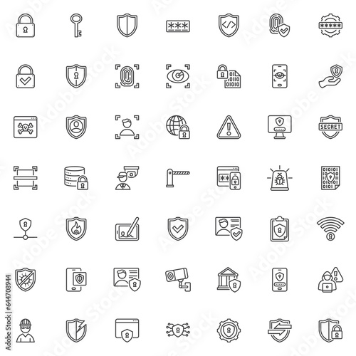 Cyber security line icons set