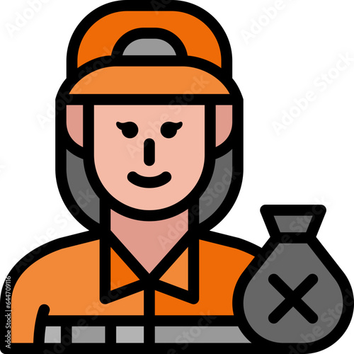 woman garbage collector filled outline icon