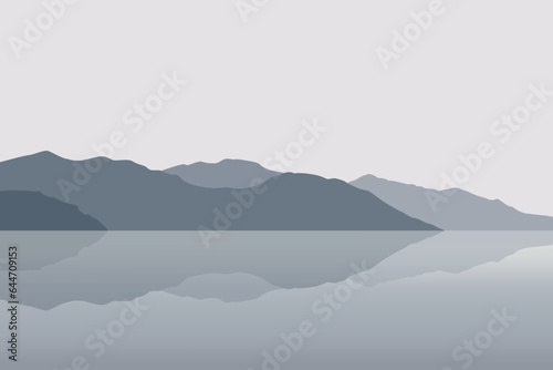 lake landscape and water reflected design illustration, nature flat design.