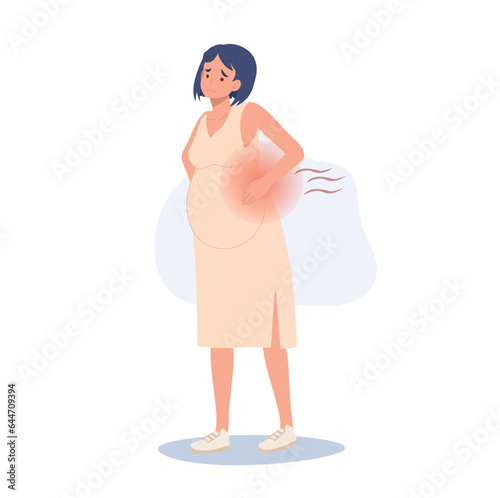 Pregnant Woman with Back Pain. Expectant Mother Experiencing Pregnancy Backache