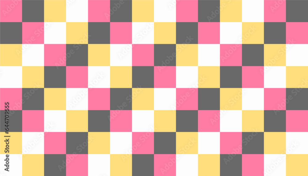 Seamless checkered pattern with light gray, pink, white, and yellow colors. Vector illustration. Seamless checkered pattern with light gray, pink, white, and yellow colors. Vector illustration.