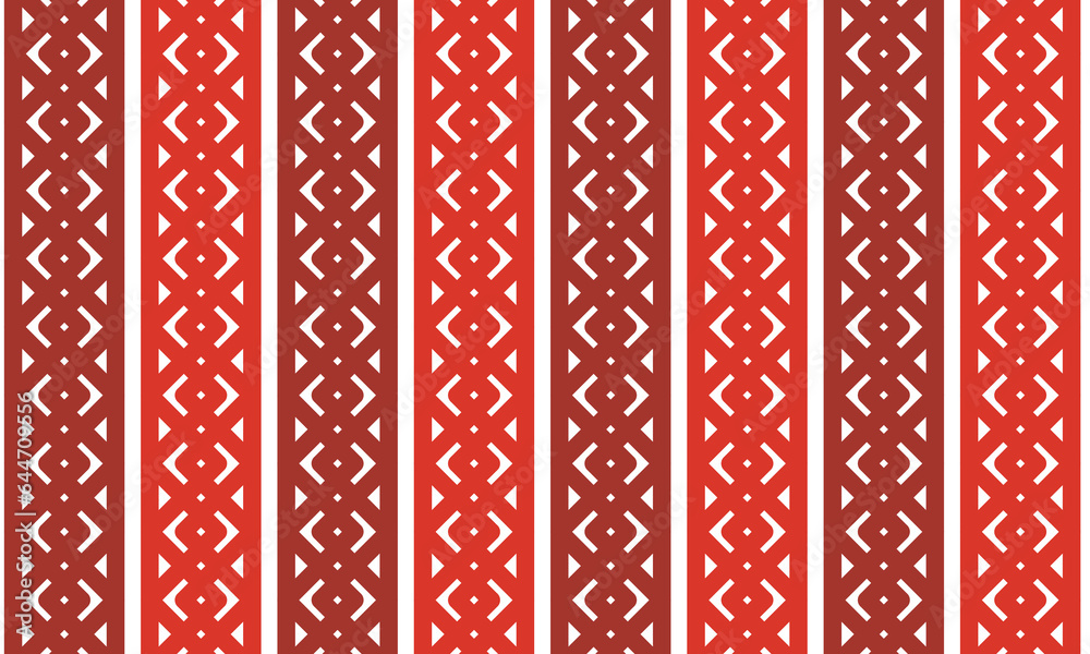 Red and brown color pattern with white stripes. Tribal geometric vector background in the form of rhombuses and triangles, textured ornament illustration red brown white textile print Red and brown color pattern with white stripes. Tribal geometric vector background in the form of rhombuses and triangles, textured ornament illustration red brown white textile print