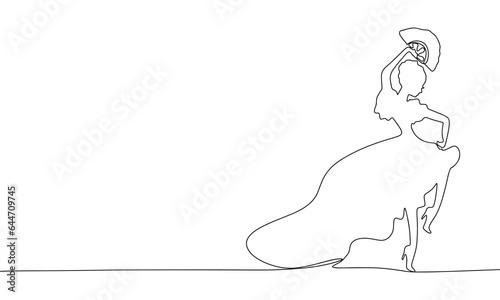 Dancing Latin woman one line continuous banner. Line art festival concept banner. Outline vector illustration.