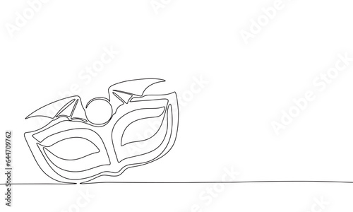 Halloween mask one line continuous banner. Line art festival concept banner. Outline vector illustration.