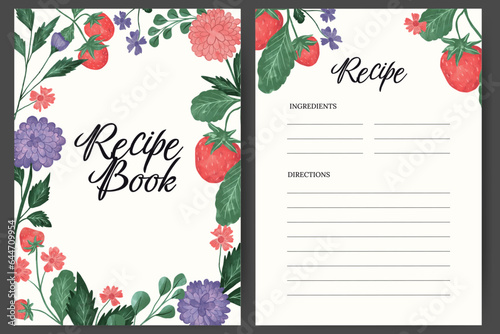 Recipe card template with fruit and flower illustration