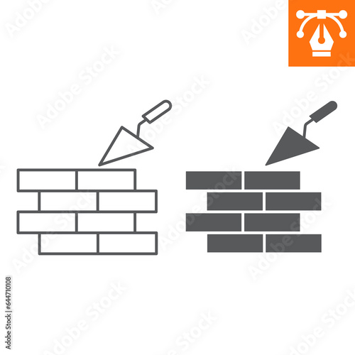 Brickwork line and solid icon, outline style icon for web site or mobile app, construction and building, brick and trower vector icon, simple vector illustration, vector graphics.