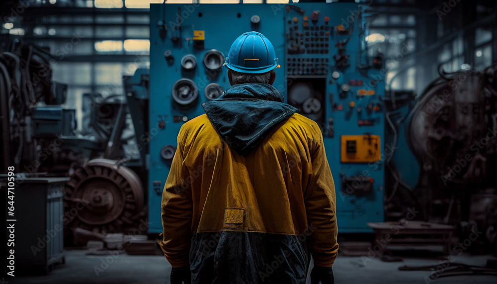 Person von hinten vor einer defekten alten Maschine Handwerker Mangel an Fachkräften Fachkräftemangel Deutschland Generative AI Person von hinten vor einer defekten alten Maschine Handwerker Mangel an Fachkräften Fachkräftemangel Deutschland Generative AI