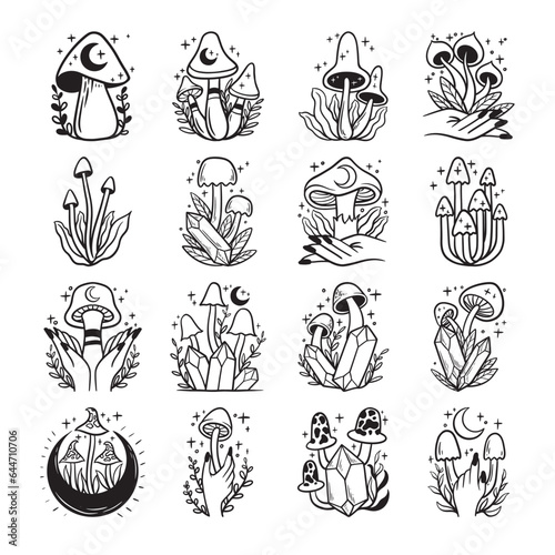 magic mushroom hand drawn vector set
