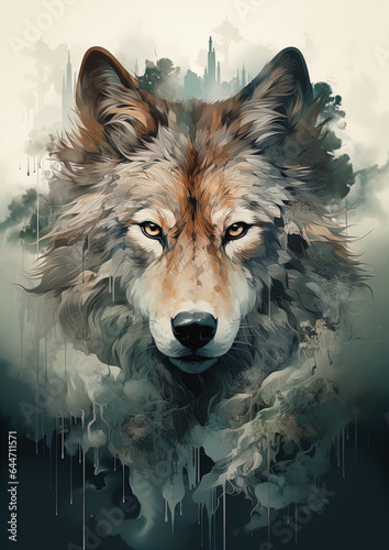 Illustration of a wolf in the woods © Bogdan
