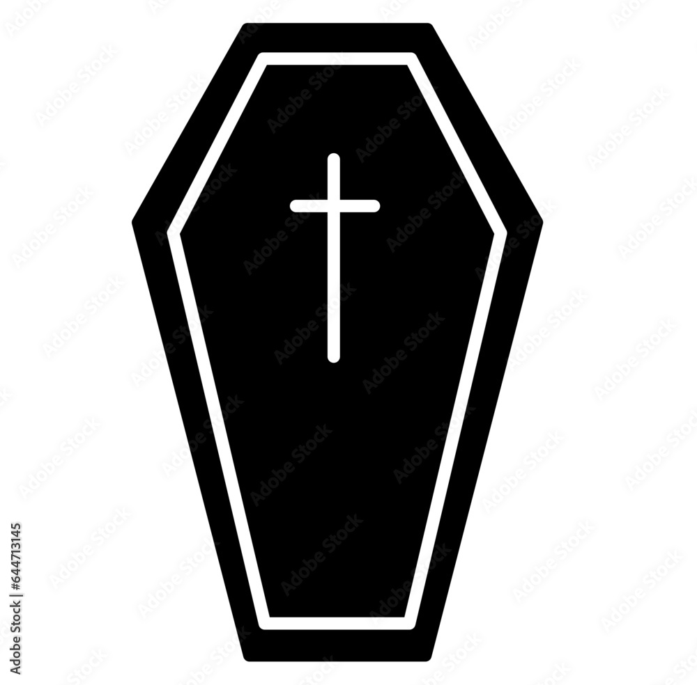 Fototapeta premium Cute coffin halloween cartoon outline icon silhouette