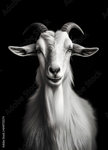 Portrait of a goat in black and white