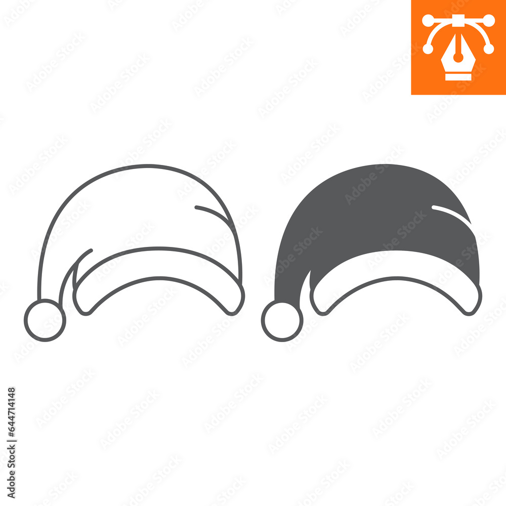 Santa hat line and solid icon, outline style icon for web site or mobile app, merry christmas and new year, xmas hat vector icon, simple vector illustration, vector graphics with editable strokes. Santa hat line and solid icon, outline style icon for web site or mobile app, merry christmas and new year, xmas hat vector icon, simple vector illustration, vector graphics with editable strokes.