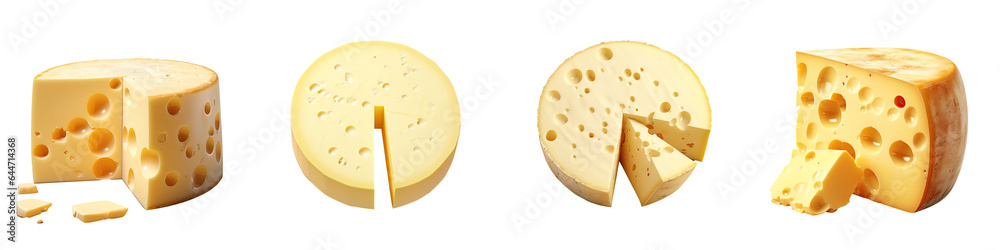 Round cheese being cut on a transparent background isolated by a path file - obrazy, fototapety, plakaty 