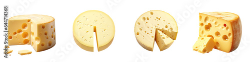 Round cheese being cut on a transparent background isolated by a path file