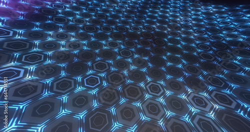 Abstract blue background pattern of hexagons glowing futuristic digital energy magical bright