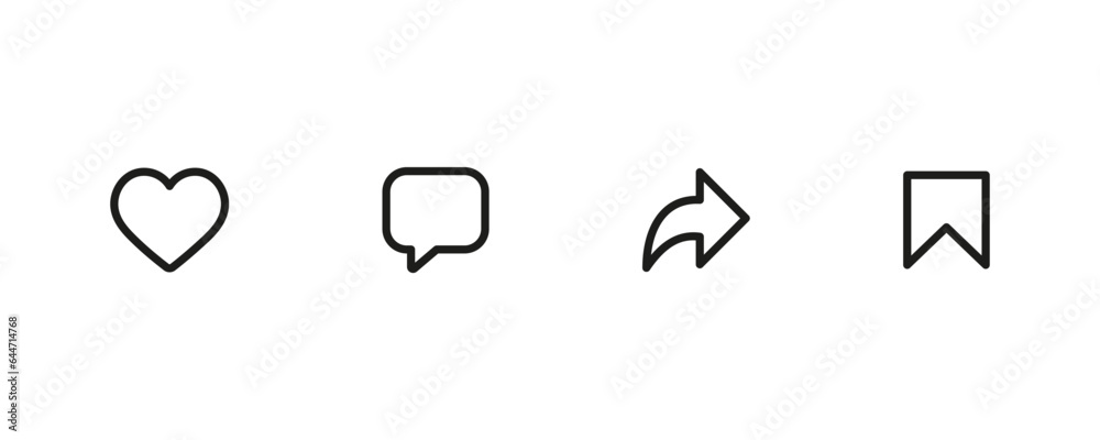 Like, comment, share and save icon set. social media notification icons ...