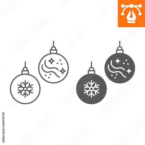 Christmas tree balls line and solid icon, outline style icon for web site or mobile app, merry christmas and holidays, traditional xmas decoration toys vector icon, simple vector illustration.