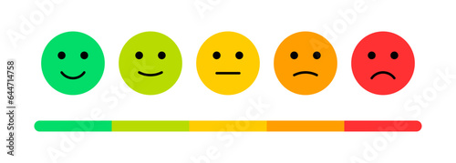 feedback emoji. emoticons set   rating scale of customer satisfaction rating with 5 levels   good  medium  bad or happy smile  neutral  angry emojis - smiley icon set. vector illustration
