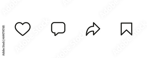 Like, comment, share and save icon set. social media notification icons , social network user interface flat icons, post reactions collection set. Vector illustration