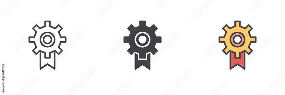 Cogwheel with ribbon different style icon set Cogwheel with ribbon different style icon set