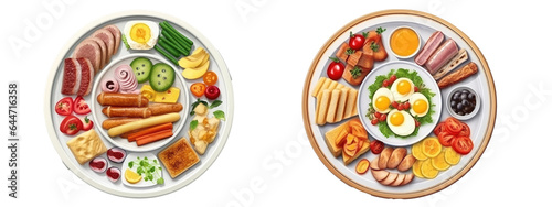 breakfast plate, top view isolated on transparent background . Generative AI