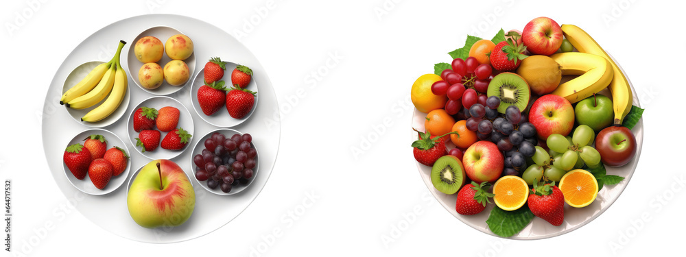 fruit plate isolated on transparent background . Generative AI fruit plate isolated on transparent background . Generative AI
