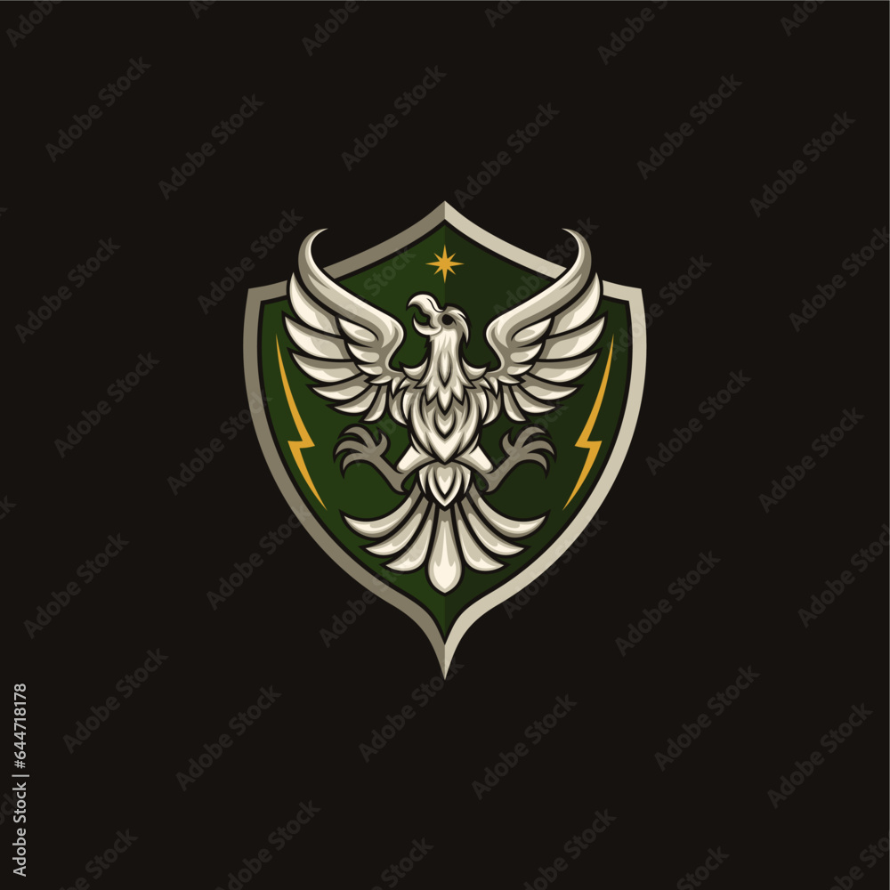 Fototapeta premium simple eagle head logo with shield