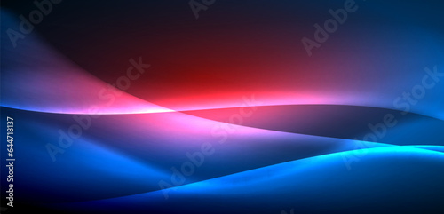Dynamic waves in ethereal glow of neon lights. Concept merges fluidity of motion with vibrant allure of neon, crafting entrancing backdrop that embodies both vitality and futuristic sophistication