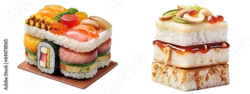 Front view of delicious sushi isolated on transparent background . Generative AI