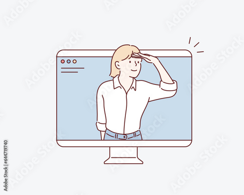Internet user during online search of data, information. Hand drawn style vector design illustrations.
