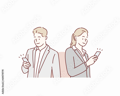 Business, finance and employment, female successful entrepreneurs concept. business people using mobile phone to contact clients. Hand drawn style vector design illustrations.