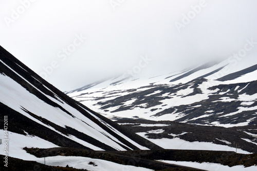 winter mountain landscape in longyearbyen 