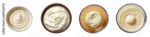 Top view of a transparent background with egg whites in a bowl