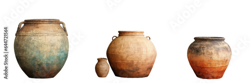 Ancient clay vase located in Thailand transparent background