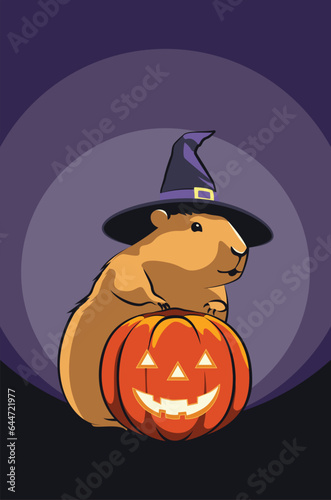 Guinea pig with Halloween pumpkin