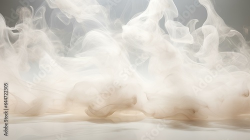 A beautiful abstract modern light backdrop for a product presentation with a smooth floor and trailing smoke. Emphasize the mysterious and dreamy. generative AI