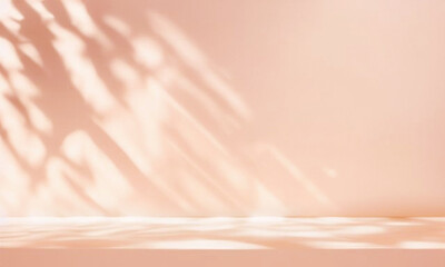 Beautiful original background image of an empty space in pink tones with a play of light and shadow on the wall and floor for design or creative work.