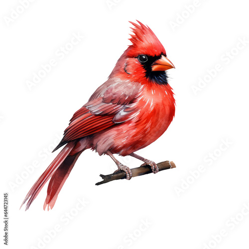 Cardinal bird watercolor clipart on transparent background. Generative AI illustration