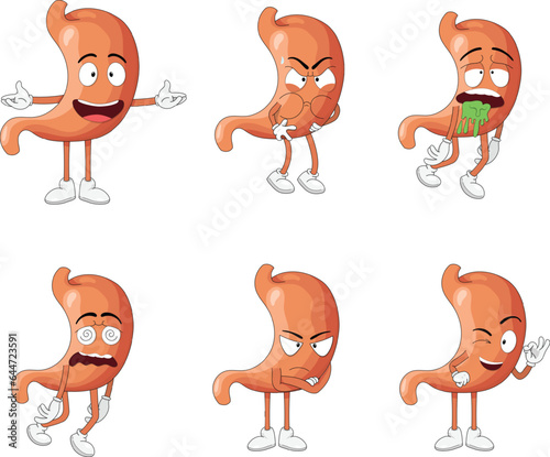 Vector stomach characters with varied expressions