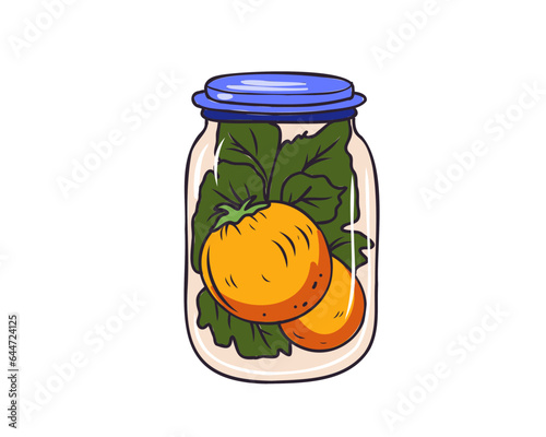 Canned yellow tomatoes, flat vector illustration