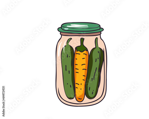 Canned hot peppers in a jar, flat vector illustration