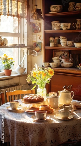 Wallpaper Mural Rustic Elegance: Vintage Teapots and Fresh Pastries in a Cozy Country Kitchen. Generative AI 9 Torontodigital.ca