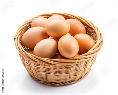 Wallpaper Mural Fresh chicken eggs in woven bamboo baskets are white isolated front view background Torontodigital.ca