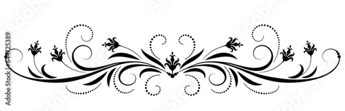 Floral ornament with lflowers, leaves and abstract lines. Graceful element for decor and greeting or invitation card design