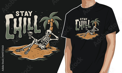 skull with summer theme chilling vector illustration t-shirt editable template