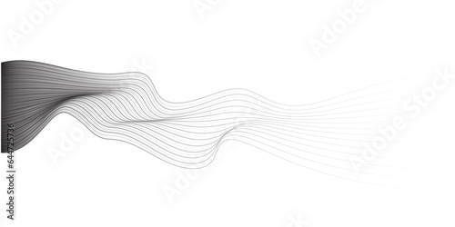 Abstract vector wavy lines flowing smooth curve black fade gradient on transparent background in concept of  technology, science, music, modern.