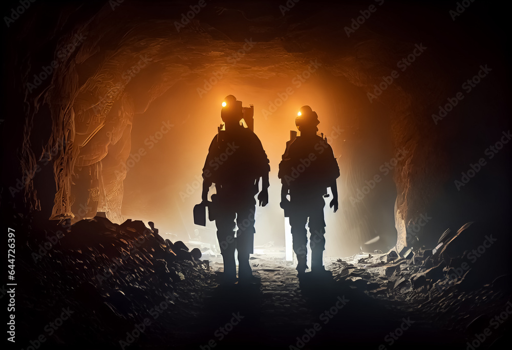 illustration of dig a coal mine underground for mining mineral ,hard work industrial concept.
