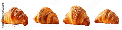 Whole grain flax and sesame seeds on a transparent background adorn a croissant