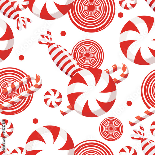 Sweet Christmas candy pattern. Lollipop on a stick. Festive sweetness. Caramel candies. Sweet New Year's dessert. Vector illustration