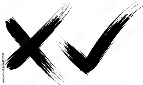 cross brush stroke, question mark, Hand Drawn Grunge Brush vector, Question, approval tick and rejection cross check marks, query, x and ok symbol signs, survey